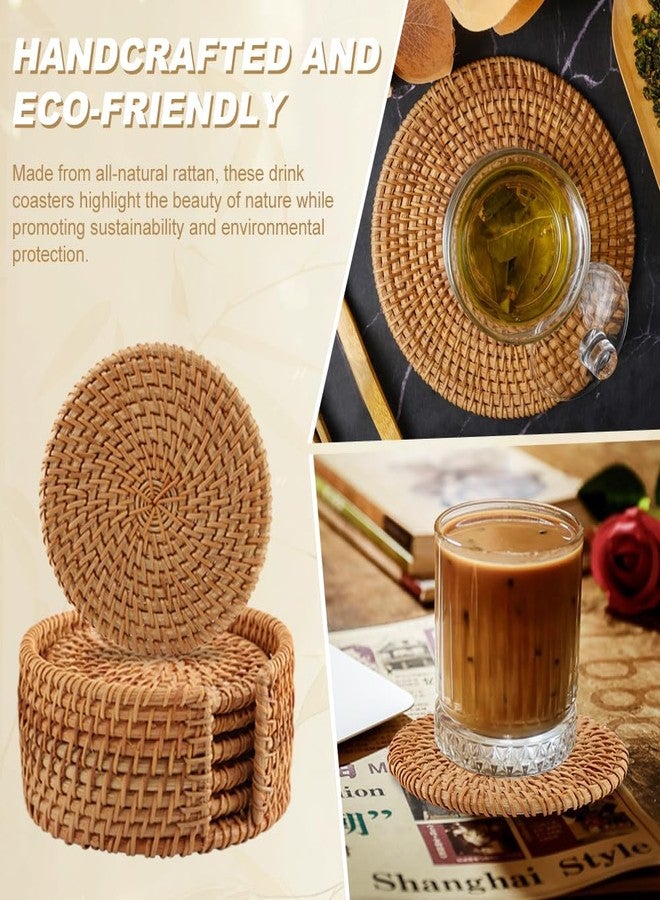 Restynic 6pcs Handmade Rattan Coaster Set with Holder - Wicker Coasters, Heat-Resistant Drink Coasters for Coffee Table, Housewarming Gifts, Home Decor - Image 4
